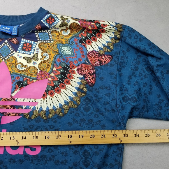 Adidas Sweatshirt Womens Size M Blue Farm Rio Borbomix Butterfly Oversized - Picture 5 of 10